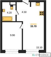 Планировка однокомнатной(квартира) площадью 33.7 квадратных метров в “ЖК Форевиль”