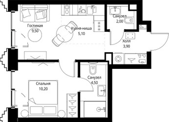 Планировка однокомнатной(квартира) площадью 35.7 квадратных метров в ЖК “ЖК СЕТ”