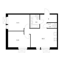 Планировка двухкомнатной(квартира) площадью 52.5 квадратных метров в “ЖК Волжский Парк”