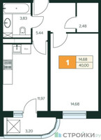 Планировка однокомнатной(квартира) площадью 40 квадратных метров в “Ласточкино”