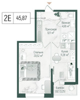 Планировка однокомнатной(квартира) площадью 47.5 квадратных метров в “ЖК Рига Хиллс”