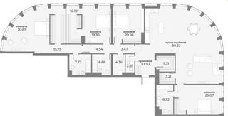 Планировка 4+ комнатной(апартаменты) площадью 265.8 квадратных метров в “ЖК Sky View (Скай Вью)”