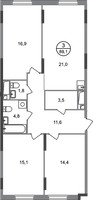 Планировка трехкомнатной(квартира) площадью 89.1 квадратных метров в “ЖК Переделкино Ближнее”