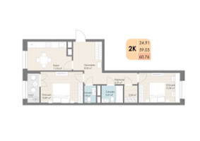 Планировка двухкомнатной(квартира) площадью 60.76 квадратных метров в “ЖК Дюна”