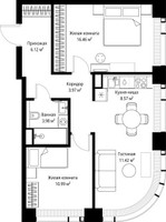 Планировка двухкомнатной(квартира) площадью 61.51 квадратных метров в “ЖК Веер”