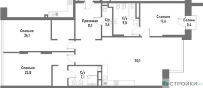 Планировка трехкомнатной(квартира) площадью 150.5 квадратных метров в ЖК “ЖК Ренессанс”