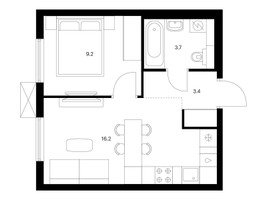 Планировка однокомнатной(квартира) площадью 32.5 квадратных метров в “ЖК Никольские луга”