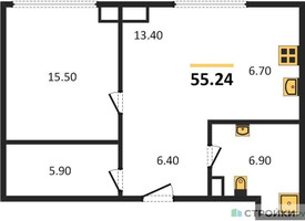 Планировка однокомнатной(квартира) площадью 54.7 квадратных метров в “ЖК Клубные особняки "Ильинка 3/8"”