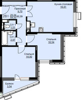 Планировка двухкомнатной(квартира) площадью 60.8 квадратных метров в “ЖК Соболевка”