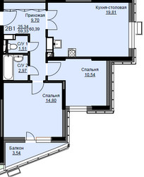 Планировка двухкомнатной(квартира) площадью 60.8 квадратных метров в ЖК “ЖК Соболевка”