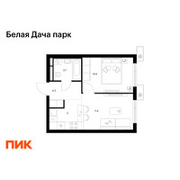 Планировка однокомнатной(квартира) площадью 35.2 квадратных метров в “ЖК Белая Дача парк”