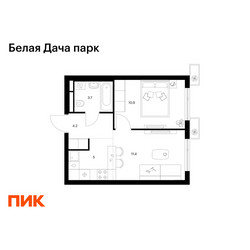Планировка однокомнатной(квартира) площадью 35.2 квадратных метров в ЖК “ЖК Белая Дача парк”