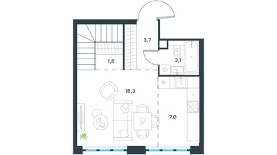 Планировка трехкомнатной(квартира) площадью 63.6 квадратных метров в ЖК “ЖК Level Южнопортовая”