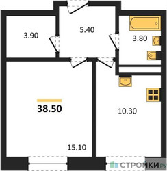 Планировка однокомнатной(квартира) площадью 38.6 квадратных метров в ЖК “ЖК Пушкино Град”