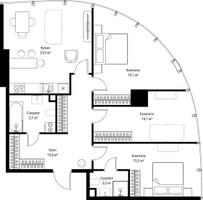 Планировка трехкомнатной(квартира) площадью 97.1 квадратных метров в “ЖК ОНЕ”