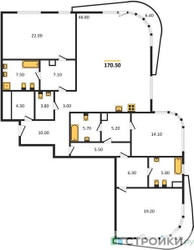 Планировка трехкомнатной(квартира) площадью 170.5 квадратных метров в ЖК “ЖК Лаврушинский”