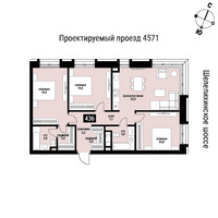 Планировка трехкомнатной(квартира) площадью 94.7 квадратных метров в “ЖК Шелепиха (Cosmopolit)”