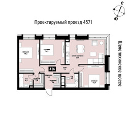 Планировка трехкомнатной(квартира) площадью 94.7 квадратных метров в ЖК “ЖК Шелепиха (Cosmopolit)”
