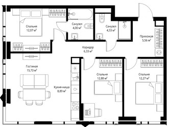 Планировка трехкомнатной(апартаменты) площадью 82.06 квадратных метров в ЖК “ЖК JOIS (Джойс)”