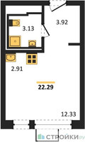 Планировка студии(квартира) площадью 22.29 квадратных метров в “ЖК Егорово Парк”