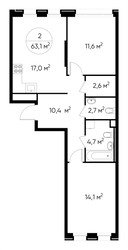 Планировка двухкомнатной(квартира) площадью 63.1 квадратных метров в ЖК “ЖК Переделкино Ближнее”