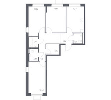 Планировка трехкомнатной(квартира) площадью 78.51 квадратных метров в “ЖК Подольские кварталы”