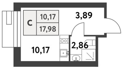 Планировка студии(квартира) площадью 18.2 квадратных метров в ЖК “ЖК Smart Garden (Смарт Гарден)”