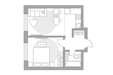 Планировка двухкомнатной(квартира) площадью 35.48 квадратных метров в ЖК “ЖК Ильинойс”