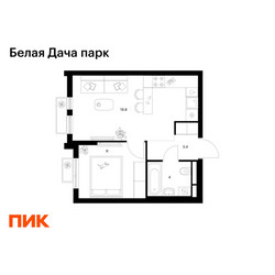 Планировка однокомнатной(квартира) площадью 35.2 квадратных метров в ЖК “ЖК Белая Дача парк”
