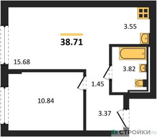 Планировка однокомнатной(квартира) площадью 38.71 квадратных метров в “ЖК Рублевский Квартал”