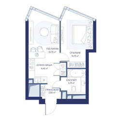 Планировка однокомнатной(квартира) площадью 42.7 квадратных метров в ЖК “ЖК ХАЙДАУТ”