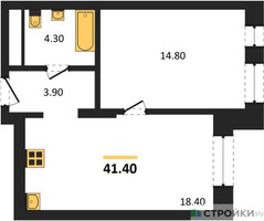 Планировка однокомнатной(квартира) площадью 41.4 квадратных метров в “ЖК Первый Московский”