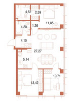 Планировка трехкомнатной(квартира) площадью 86.2 квадратных метров в “ЖК Симфония 34”