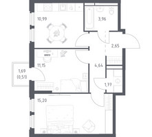 Планировка двухкомнатной(квартира) площадью 50.87 квадратных метров в “ЖК Космический Квартал”