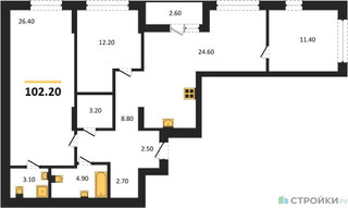 Планировка трехкомнатной(квартира) площадью 102.2 квадратных метров в “ЖК Первый квартал”