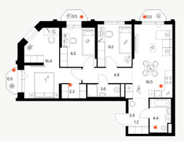 Планировка трехкомнатной(квартира) площадью 72.7 квадратных метров в “ЖК Саларьево парк”