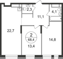 Планировка двухкомнатной(квартира) площадью 68.4 квадратных метров в “ЖК Первый Московский”