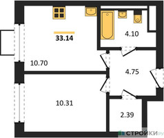 Планировка однокомнатной(квартира) площадью 32.25 квадратных метров в “ЖК Квартал Западный”