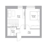 Планировка однокомнатной(квартира) площадью 34.6 квадратных метров в “Дом+ (Дом Плюс)”