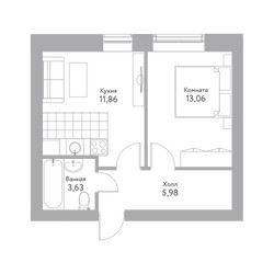 Планировка однокомнатной(квартира) площадью 34.6 квадратных метров в ЖК “Дом+ (Дом Плюс)”