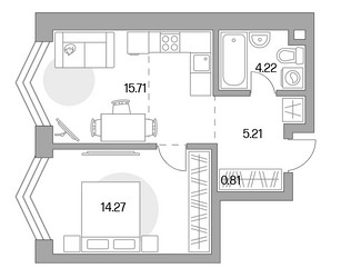 Планировка однокомнатной(квартира) площадью 40.22 квадратных метров в ЖК “ЖК MYPRIORITY Mnevniki (Май Приорити Мневники)”