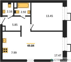 Планировка однокомнатной(апартаменты) площадью 49.84 квадратных метров в “ЖК N’ICE LOFT (Найс Лофт)”
