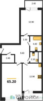 Планировка двухкомнатной(квартира) площадью 65.2 квадратных метров в “Квартал Филатов луг”