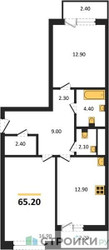 Планировка двухкомнатной(квартира) площадью 65.2 квадратных метров в ЖК “Квартал Филатов луг”