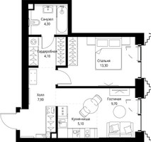 Планировка однокомнатной(квартира) площадью 44.8 квадратных метров в “ЖК СЕТ”