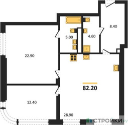 Планировка двухкомнатной(квартира) площадью 82.2 квадратных метров в ЖК “Архитектурный проект U2 (ЮТУ)”