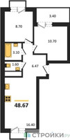 Планировка двухкомнатной(квартира) площадью 48.67 квадратных метров в “ЖК ВОСТОК II”