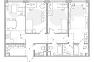 Планировка трехкомнатной(квартира) площадью 96.9 квадратных метров в “ЖК Мневники от Гранель”
