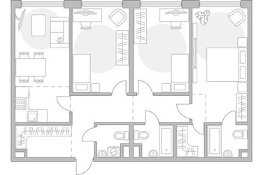 Планировка трехкомнатной(квартира) площадью 96.9 квадратных метров в ЖК “ЖК Мневники от Гранель”