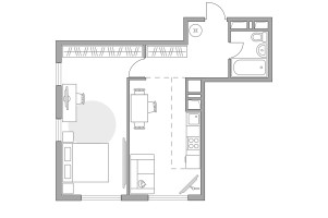 Планировка двухкомнатной(квартира) площадью 48.7 квадратных метров в “ЖК Бригантина”